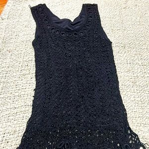 Tank dressy shear knit with black pearls